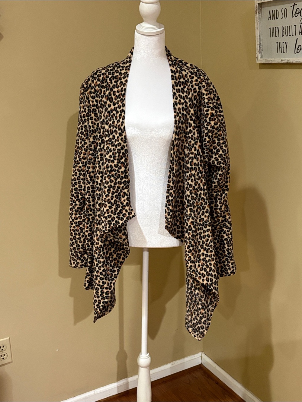 DKNY Leopard Print Draped Open-Front Cardigan - Beige & Black